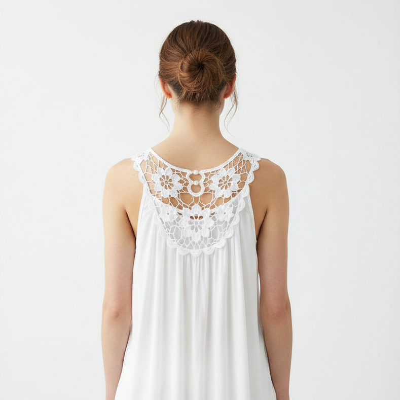 Tessa Crochet Back White Sleeveless Vest Top - Sugarplum Boutique