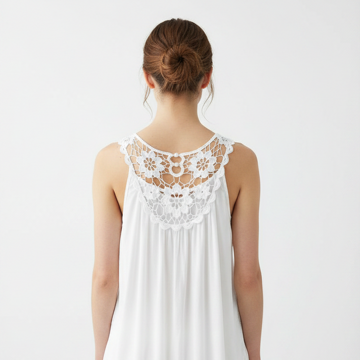 Tessa Crochet Back White Sleeveless Vest Top - Sugarplum Boutique