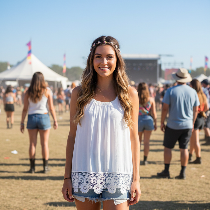 Tessa Crochet Back White Sleeveless Vest Top - Sugarplum Boutique