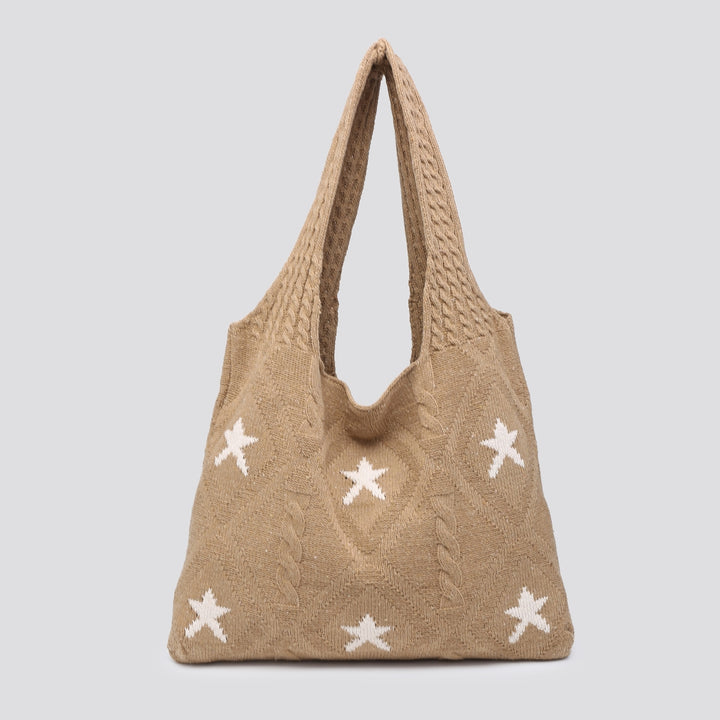 Texas Knit Star Shoulder Bag Camel Brown - Sugarplum Boutique