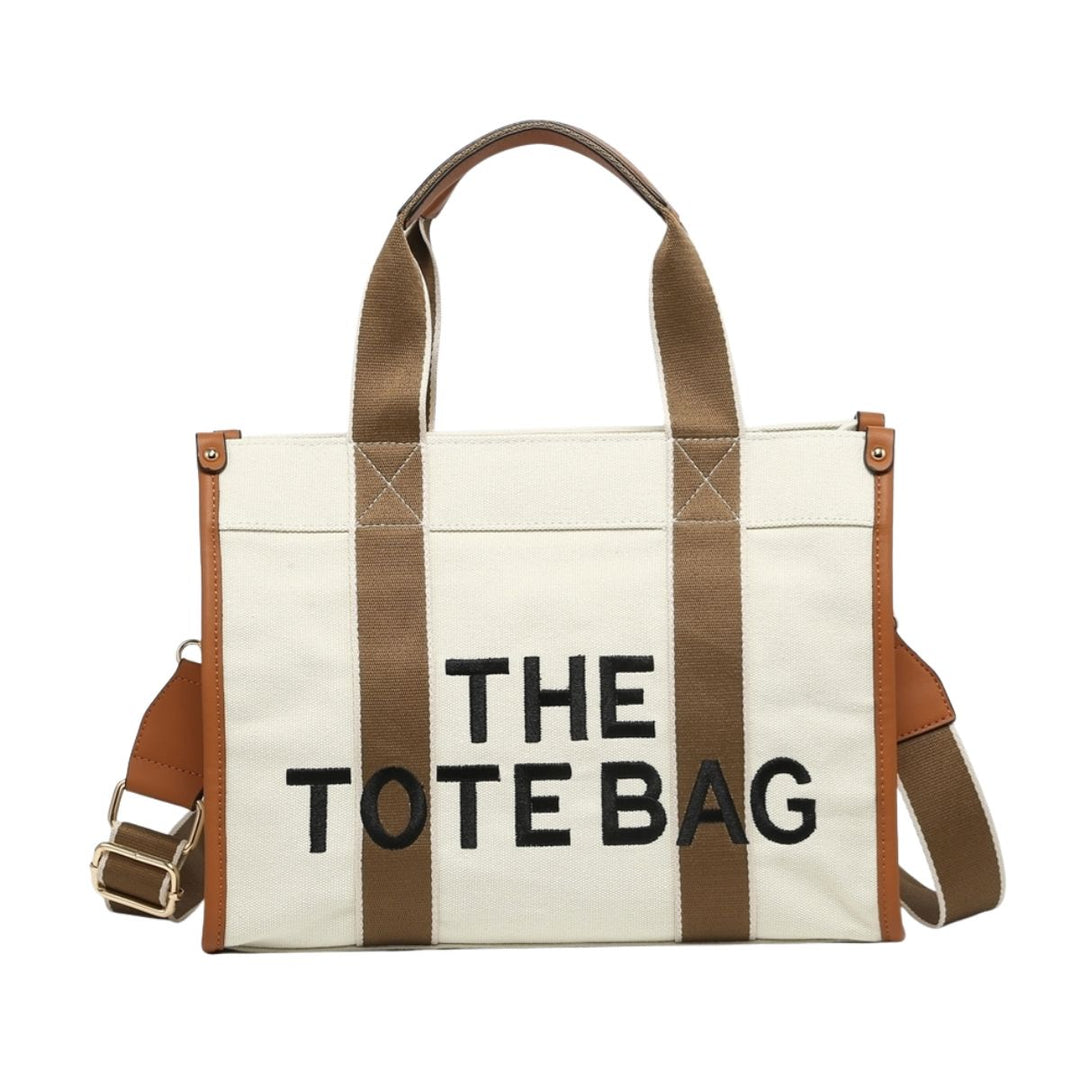 The Tote Bag Canvas Faux Leather Beige - Sugarplum Boutique