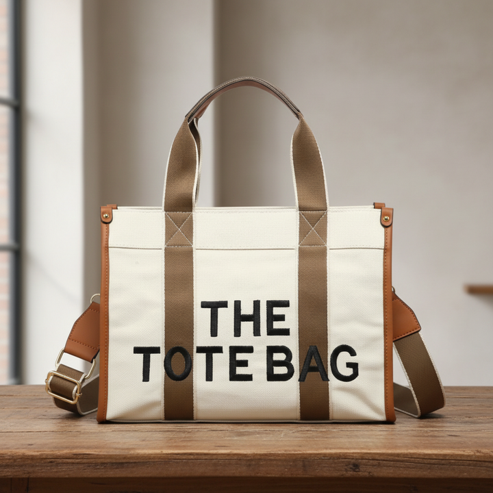 The Tote Bag Canvas Faux Leather Beige*