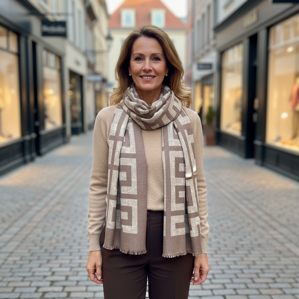 Thea Geometric Print Mocha Brown Scarf - Sugarplum Boutique