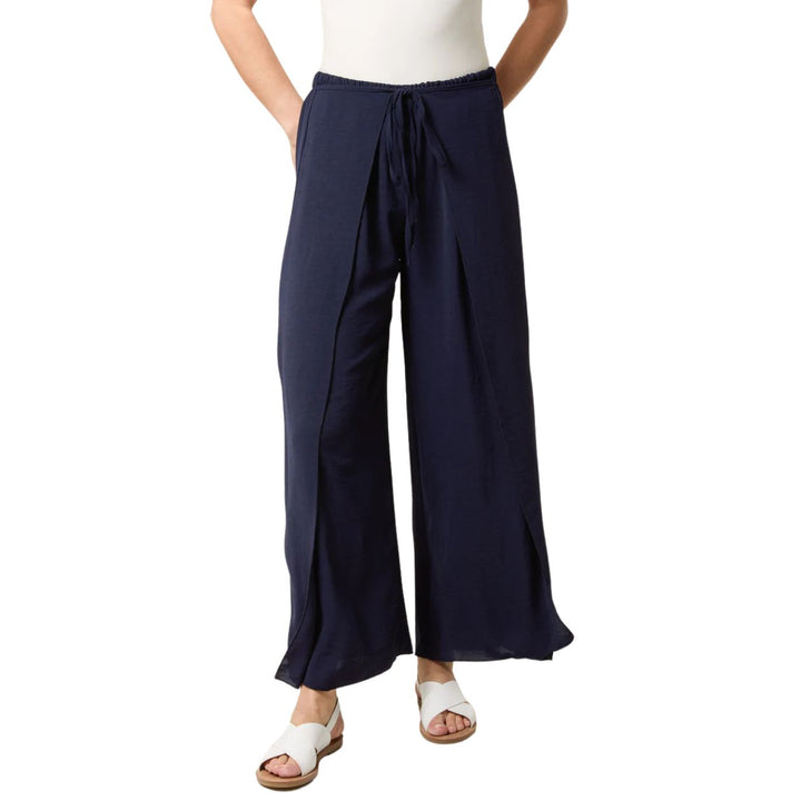 Tiana Tied Front Side Split Layered Trousers Navy Blue - Sugarplum Boutique
