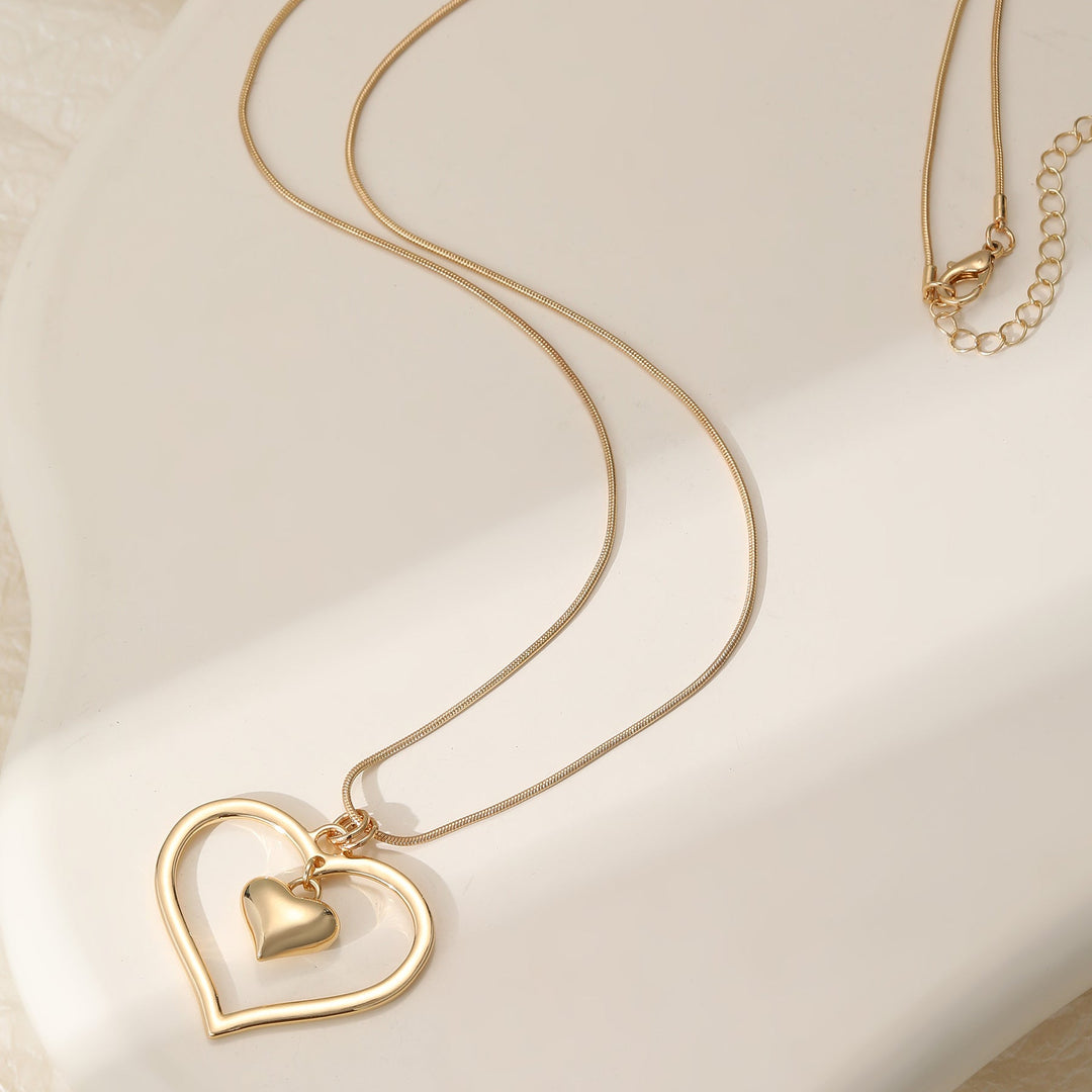 Tilbury Double Heart Gold Long Necklace - Sugarplum Boutique