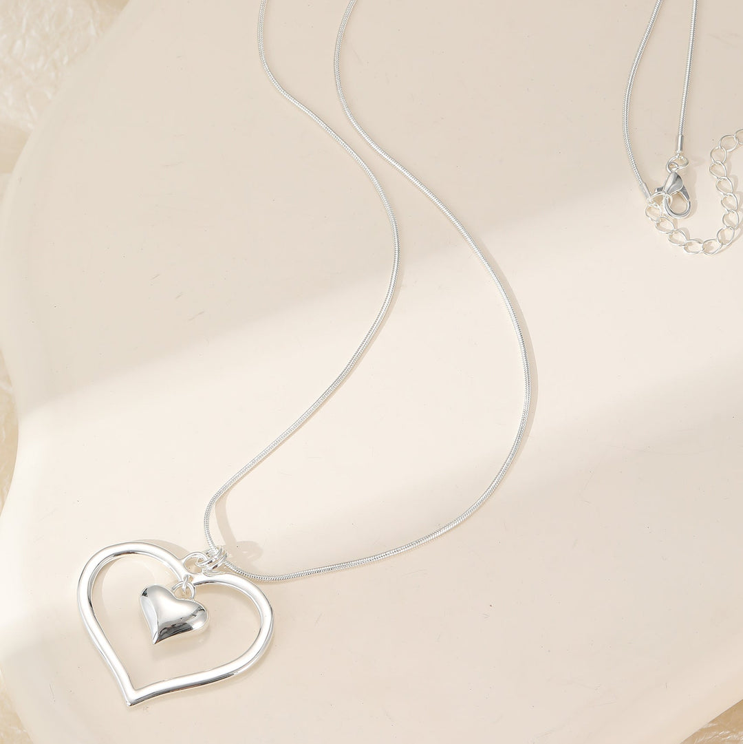 Tilbury Double Heart Silver Long Necklace - Sugarplum Boutique