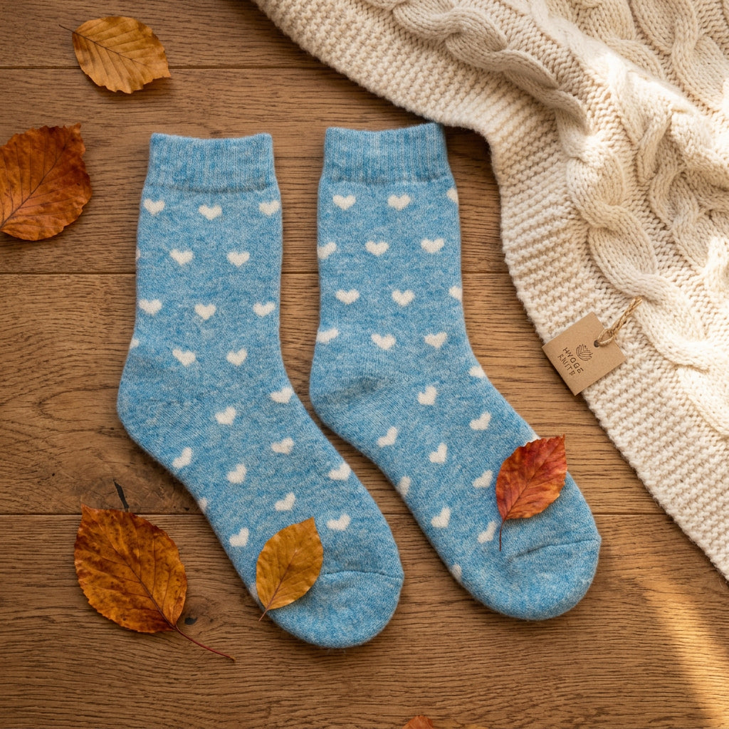 Tiny Heart Wool Mix Blue Cosy Socks - Sugarplum Boutique