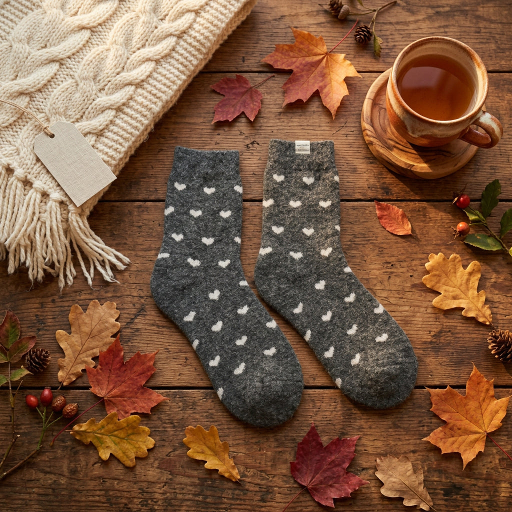 Tiny Heart Wool Mix Charcoal Grey Cosy Socks - Sugarplum Boutique