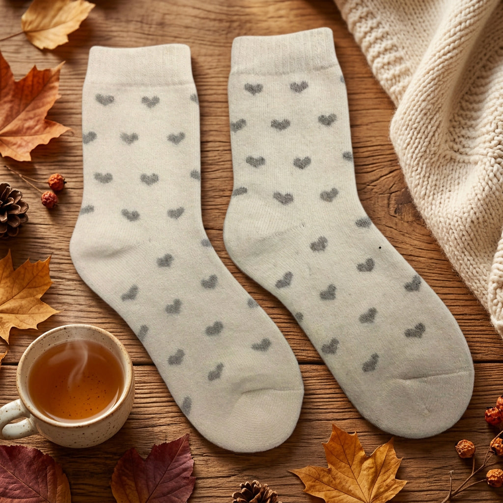 Tiny Heart Wool Mix Cream Cosy Socks - Sugarplum Boutique
