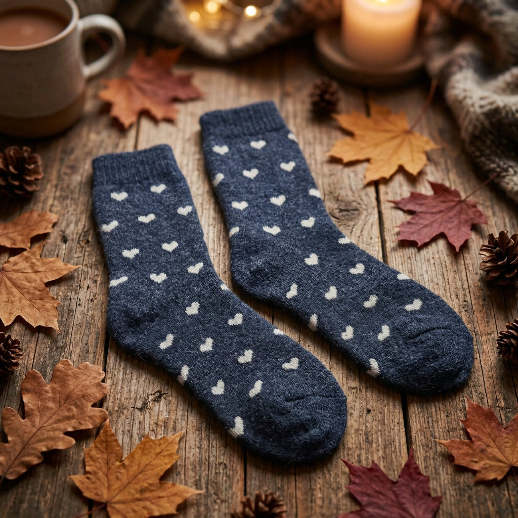 Tiny Heart Wool Mix Dark Blue Cosy Socks - Sugarplum Boutique