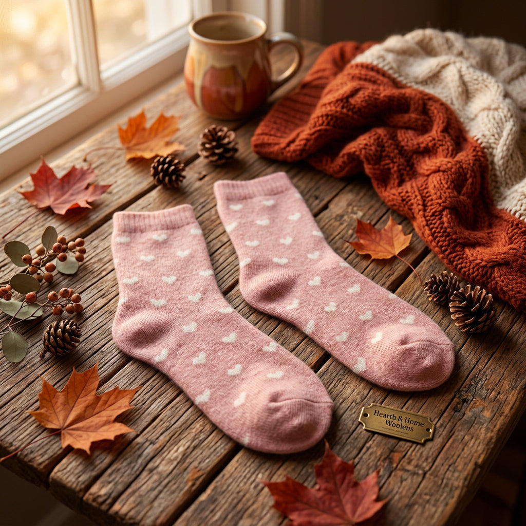 Tiny Heart Wool Mix Pink Cosy Socks - Sugarplum Boutique