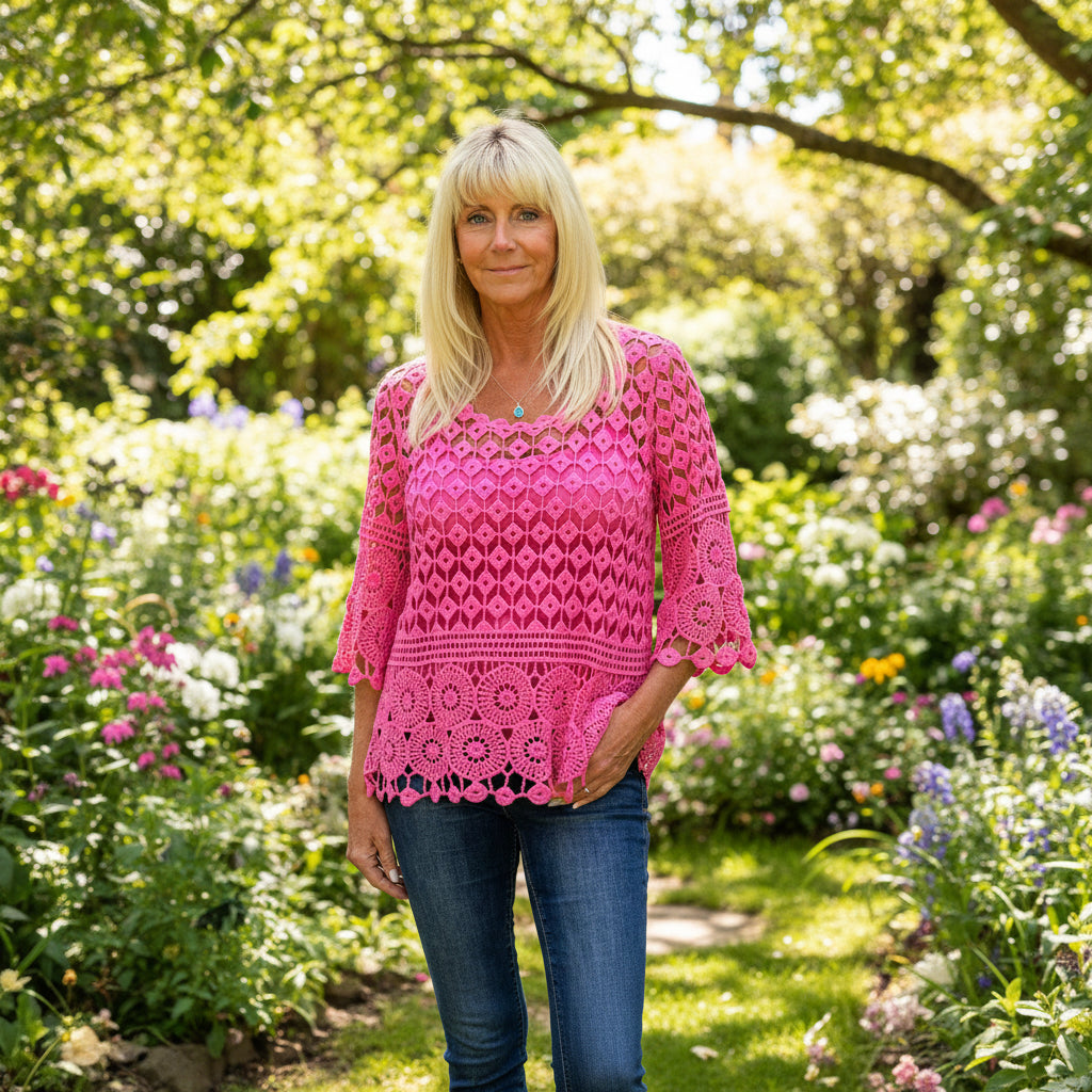 Toni Two Piece Cerise Pink Crochet Set - Sugarplum Boutique