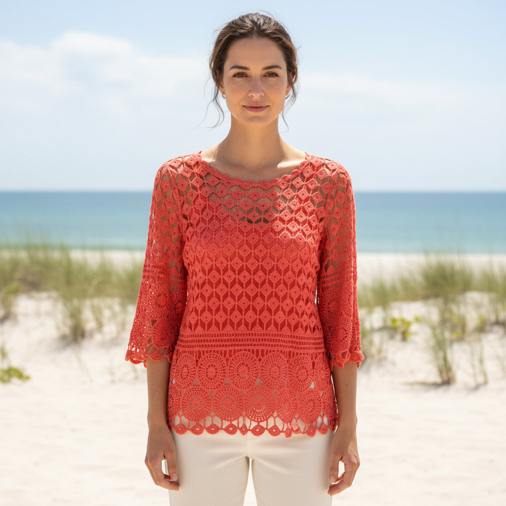 Toni Two Piece Coral Crochet Set - Sugarplum Boutique