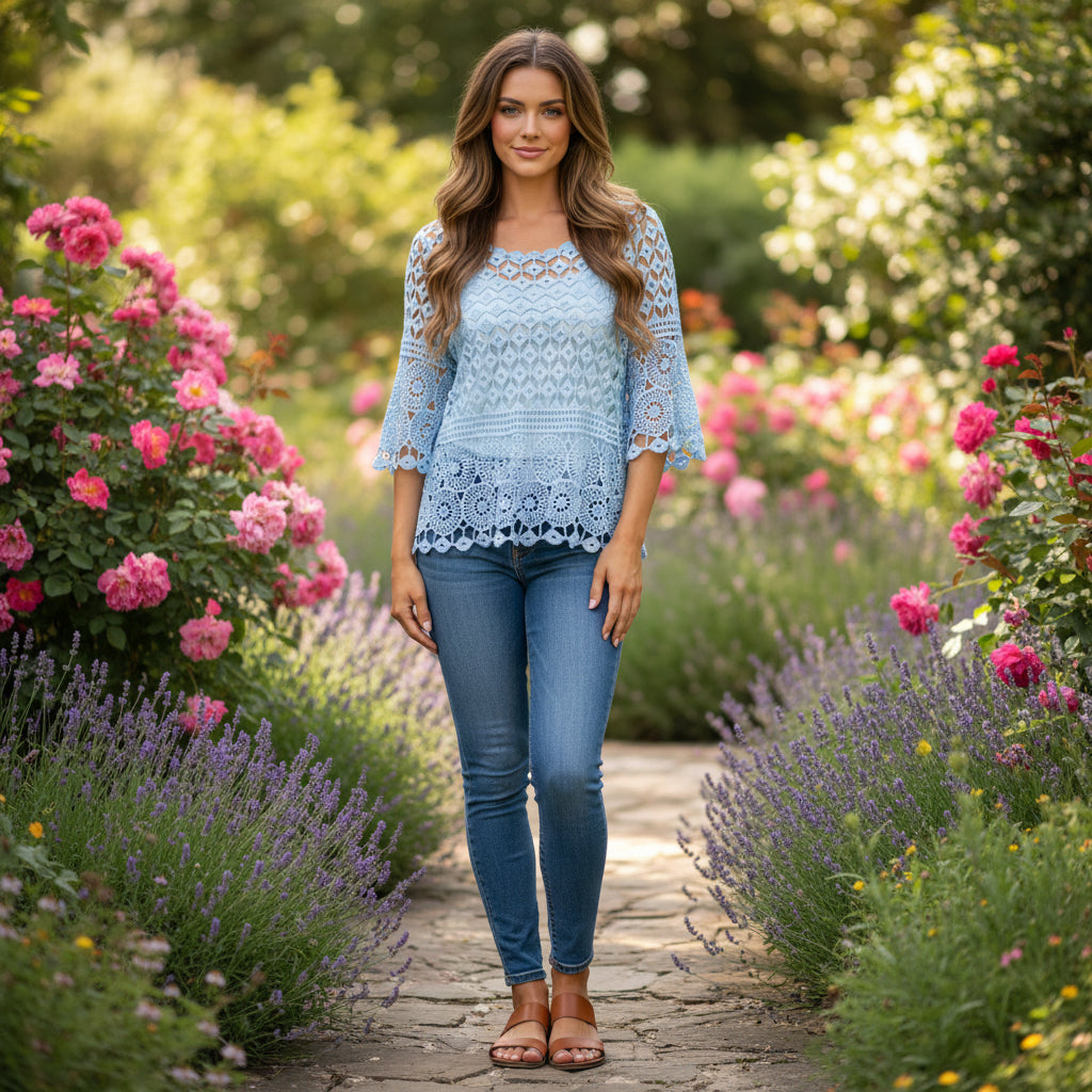 Toni Two Piece Light Blue Crochet Set - Sugarplum Boutique
