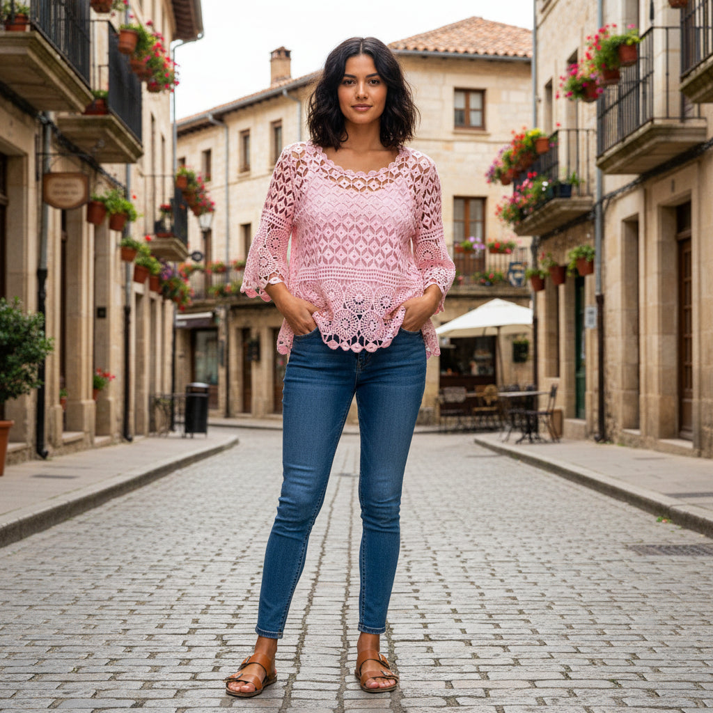 Toni Two Piece Light Pink Crochet Set - Sugarplum Boutique
