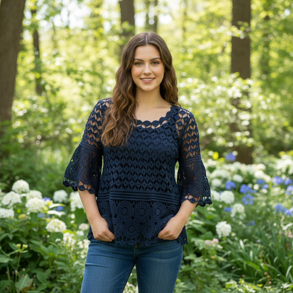 Toni Two Piece Crochet Set Navy Blue - Sugarplum Boutique