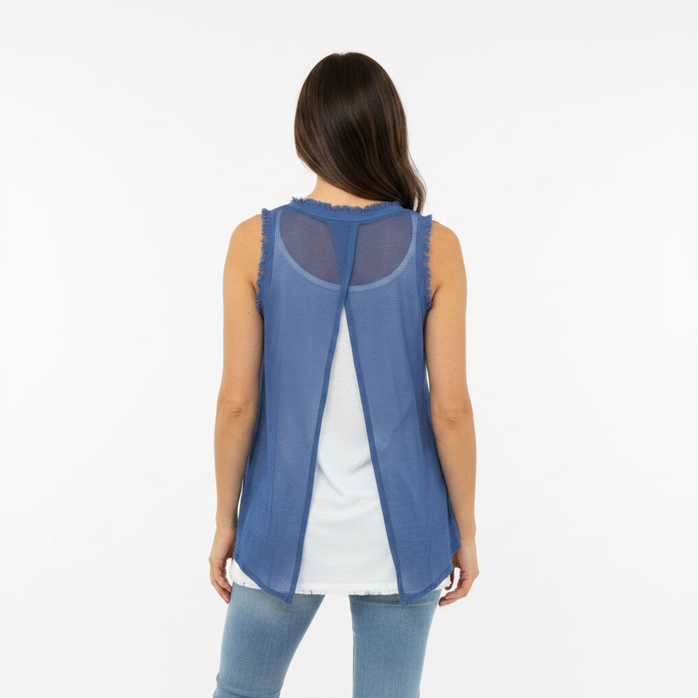 Tori Cotton Two Piece Denim Blue Layer Vest Top - Sugarplum Boutique