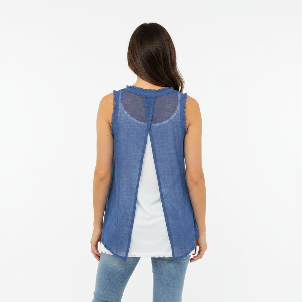 Tori Cotton Two Piece Denim Blue Layer Vest Top - Sugarplum Boutique