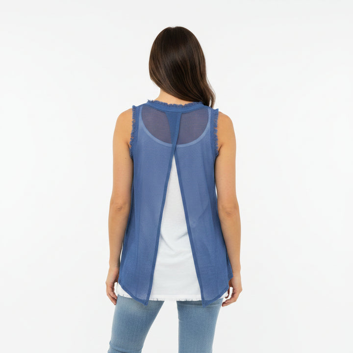 Tori Cotton Two Piece Denim Blue Layer Vest Top - Sugarplum Boutique