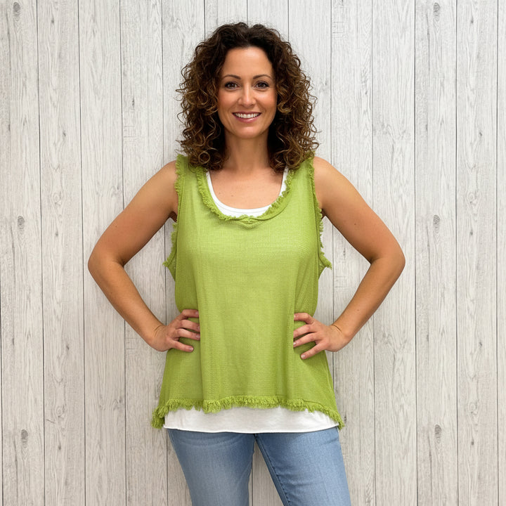 Tori Cotton Two Piece Lime Green Layer Vest Top - Sugarplum Boutique