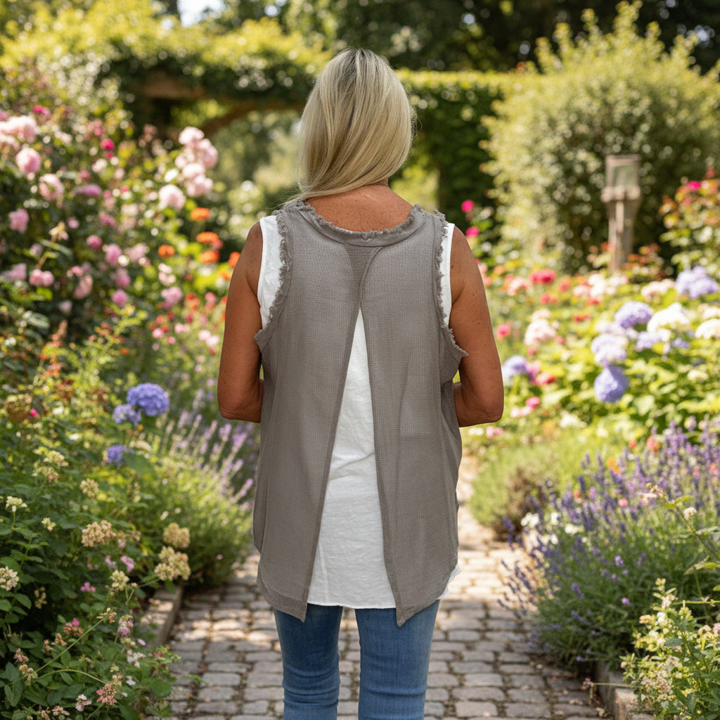 Tori Cotton Two Piece Mocha Brown Layer Vest Top - Sugarplum Boutique