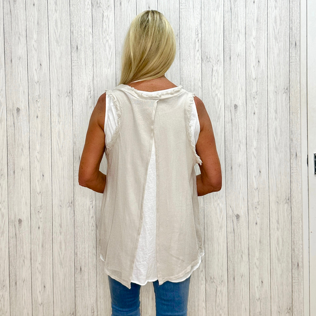 Tori Cotton Two Piece Stone Layer Vest Top - Sugarplum Boutique