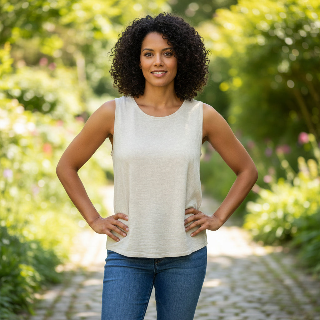 Torie Cotton Crochet Stone V Back Sleeveless Top -Sugarplum Boutique