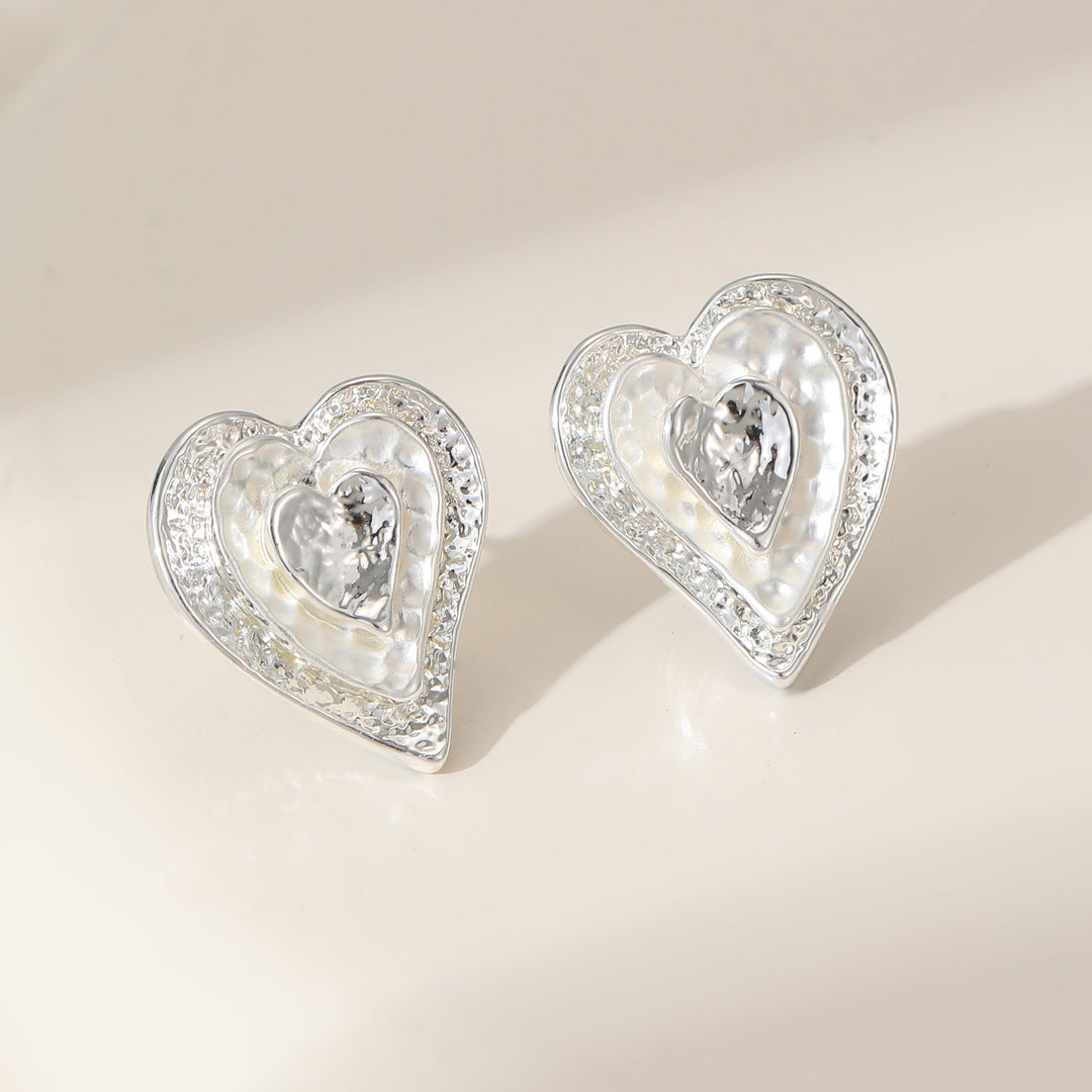 Triple Heart Silver Stud Earrings - Sugarplum Boutique