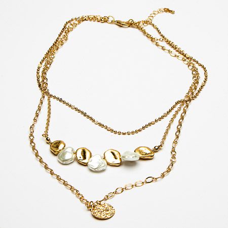 Triple Layer Gold Pearl Long Necklace - Sugarplum Boutique