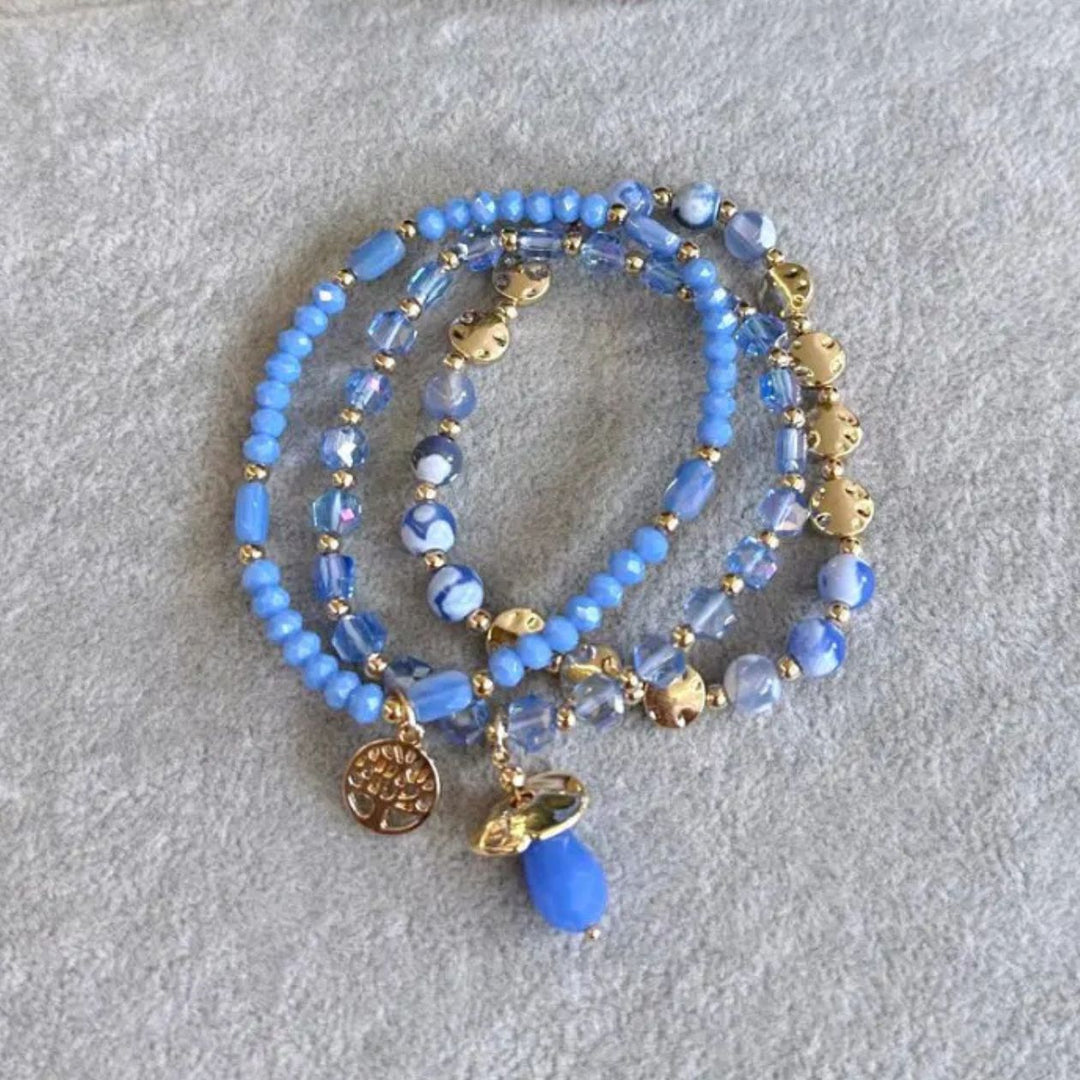 Triple Strand Beaded Stretch Bracelet Sky Blue - Sugarplum Boutique
