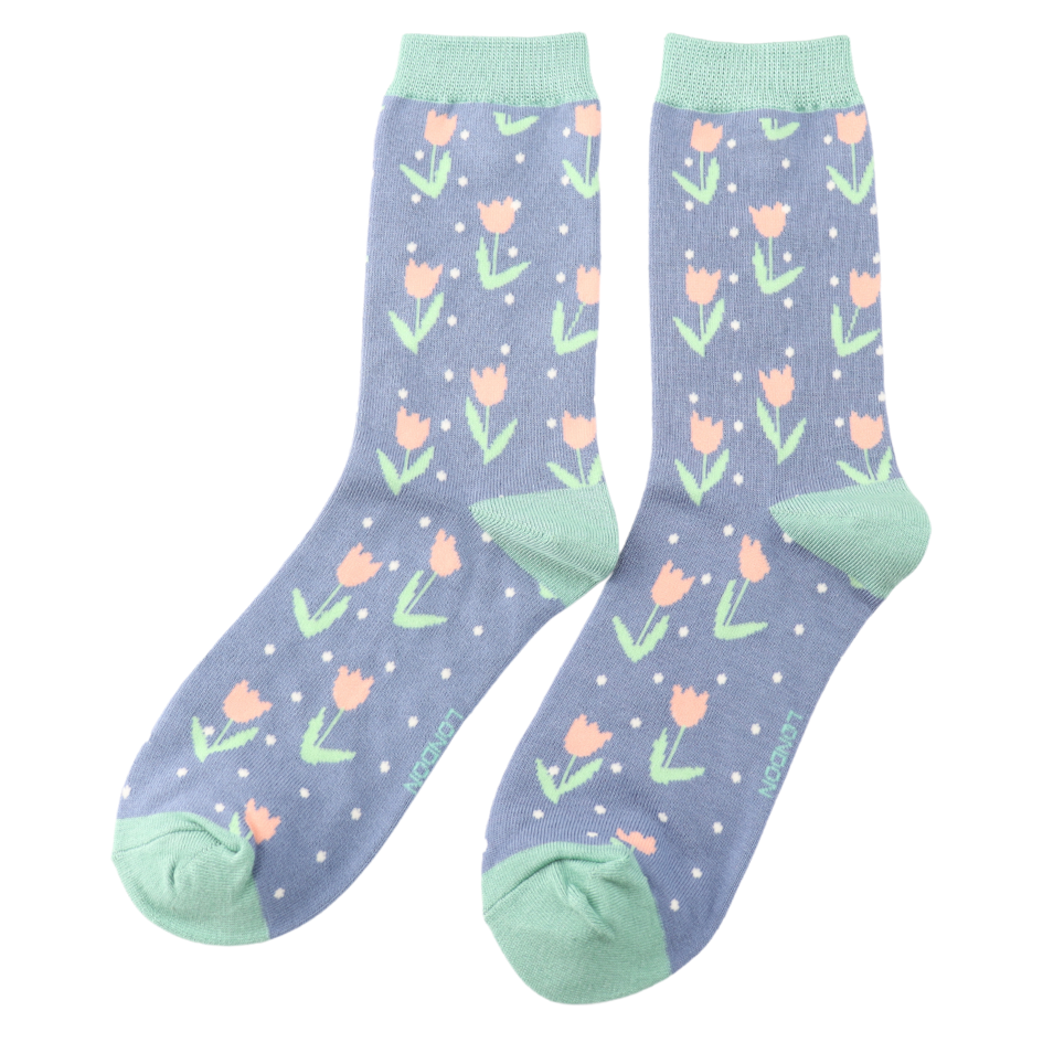 Tulip Spots Ladies Bamboo Socks Denim Blue - Sugarplum Boutique