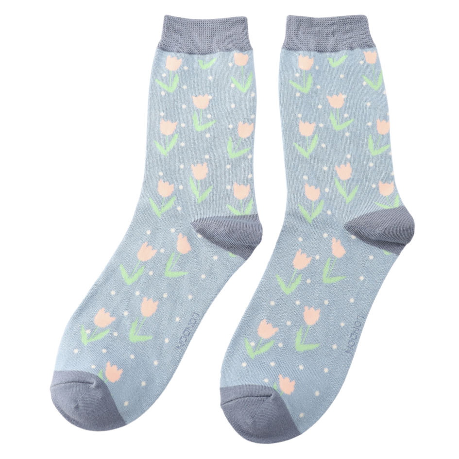 Tulip Spots Ladies Bamboo Socks Light Blue - Sugarplum Boutique