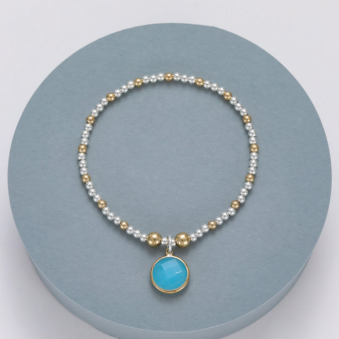 Turquoise Charm Beaded Stretch Bracelet Gold - Sugarplum Boutique