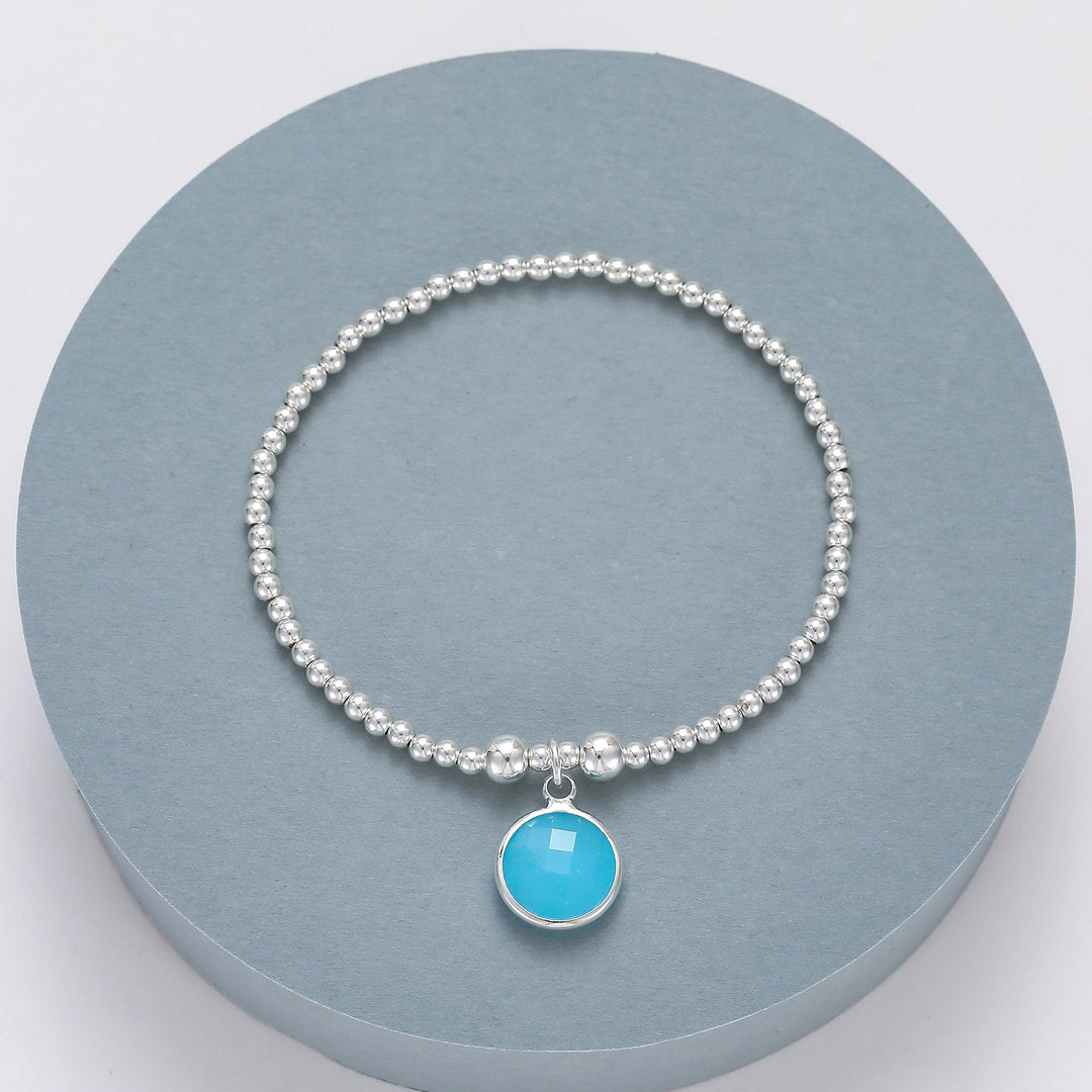 Turquoise Charm Beaded Stretch Bracelet Silver - Sugarplum Boutique