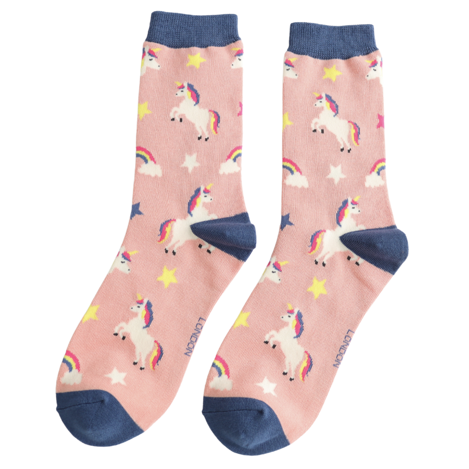 Unicorns Rainbows Ladies Bamboo Socks Pink - Sugarplum Boutique