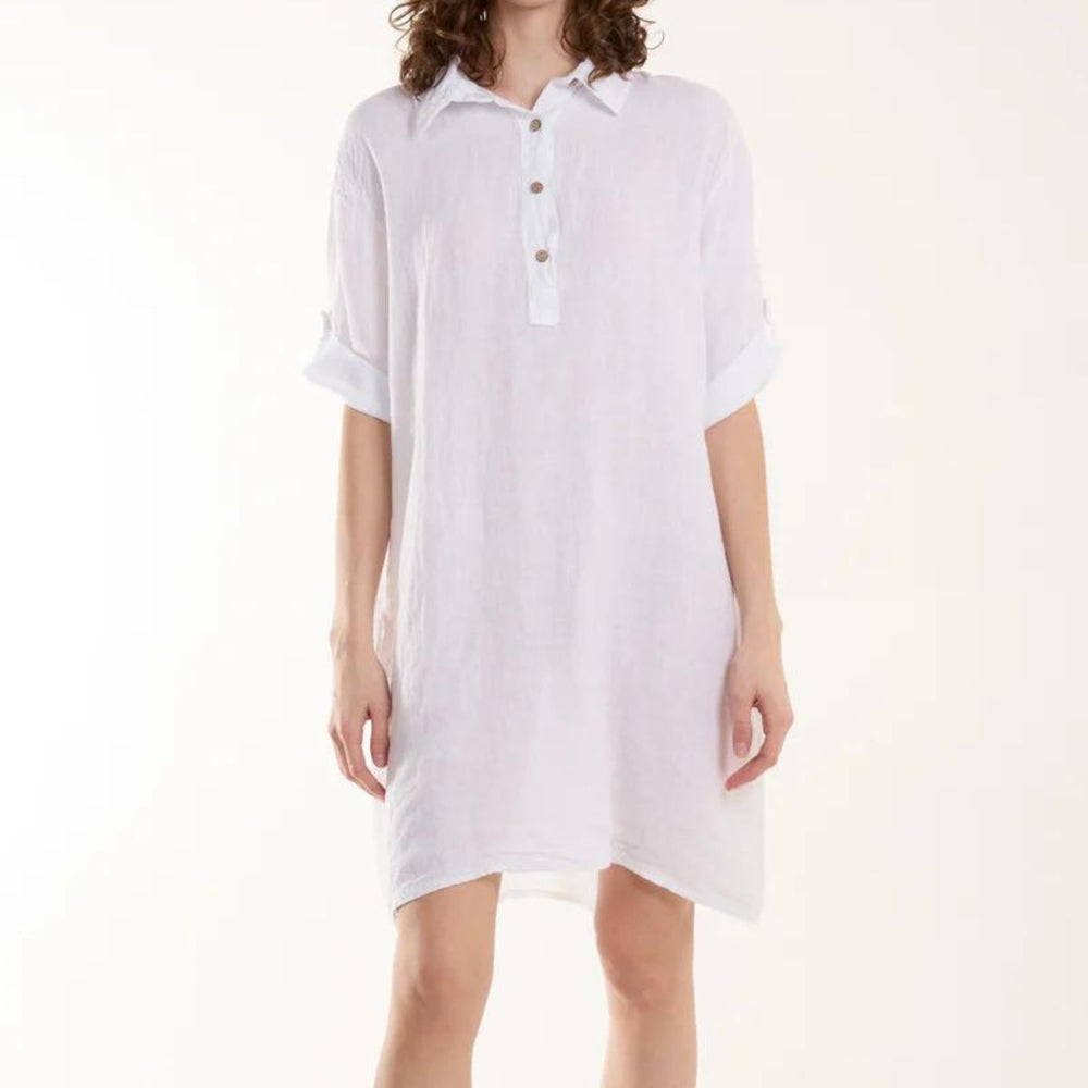 Shelby Linen Shirt Dress White - Sugarplum Boutique