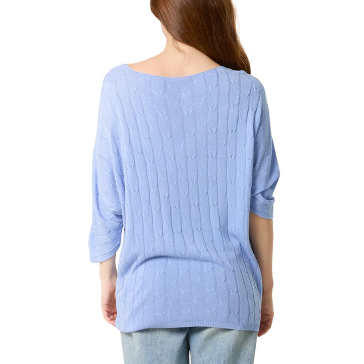 Val V-Neck Cable Knit 3/4 Sleeve Jumper Light Blue - Sugarplum Boutique