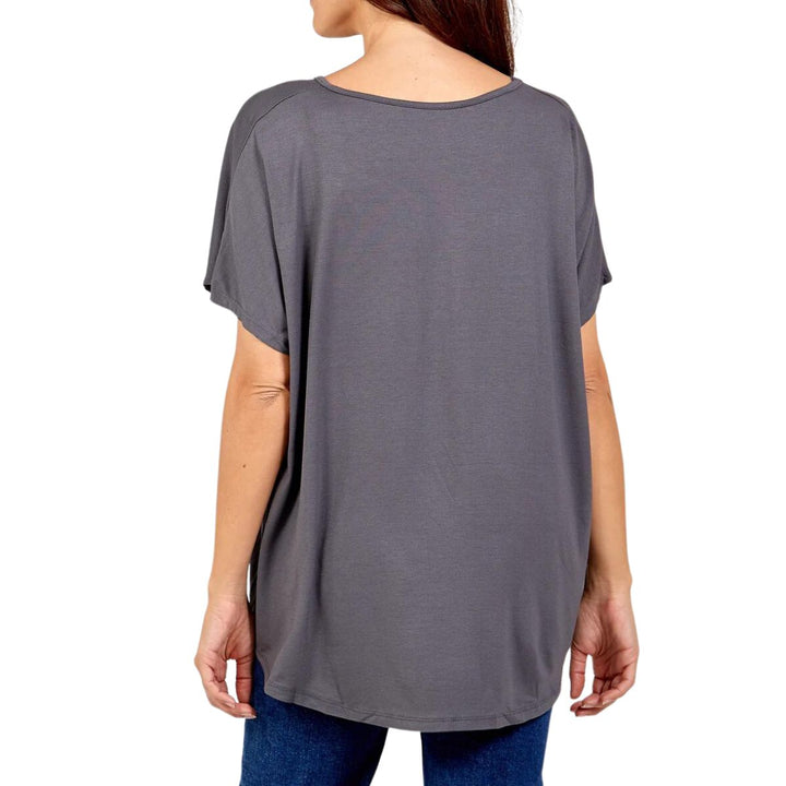 Valeria V Neck T-Shirt Charcoal - Sugarplum Boutique