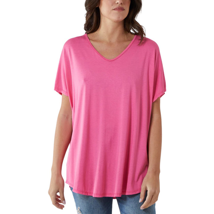 Valeria V Neck T-Shirt Loose Fit Bubblegum Pink - Sugarplum Boutique