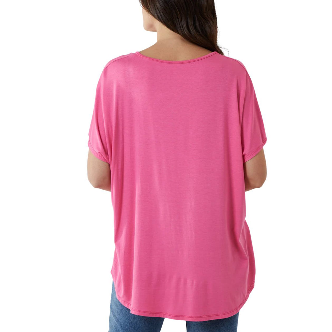 Valeria V Neck T-Shirt Loose Fit Bubblegum Pink - Sugarplum Boutique