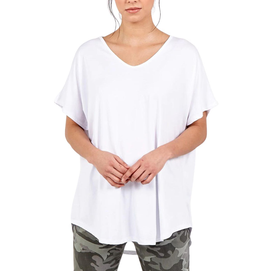 Valeria V Neck T-Shirt White - Sugarplum Boutique