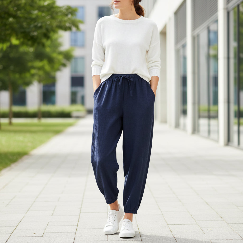 Verity Relaxed Fit Navy Blue Harem Trousers - Sugarplum Boutique
