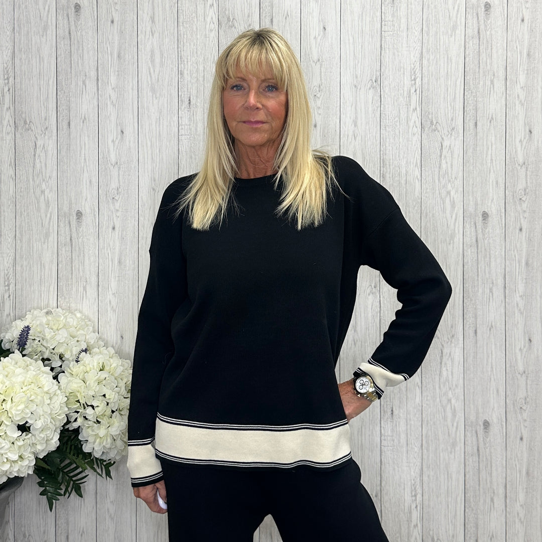 Vernazza Two Piece Matching Jumper Trousers Co-Ord Set Black -Sugarplum Boutique