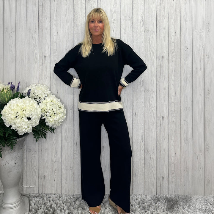 Vernazza Two Piece Matching Jumper Trousers Co-Ord Set Black -Sugarplum Boutique