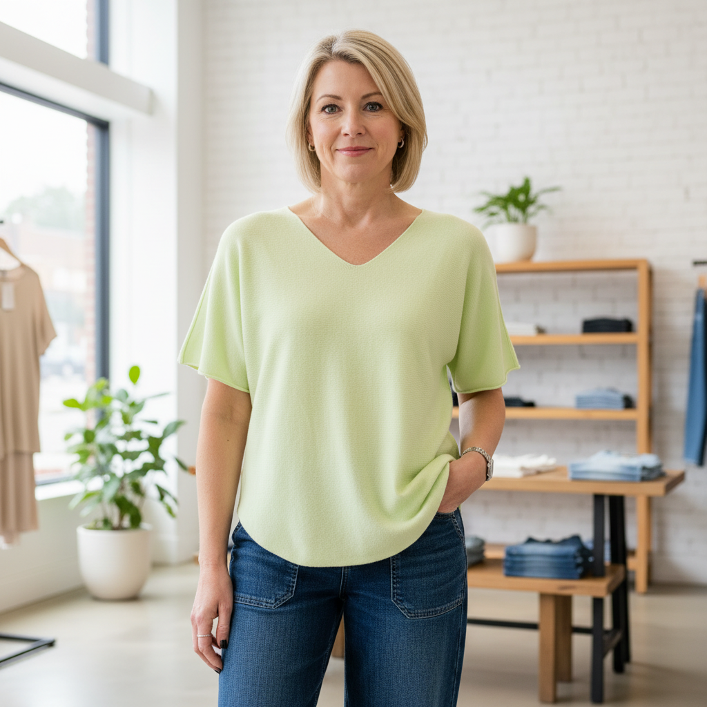 Vienna Short Sleeved V Neck Jumper Mint Green - Sugarplum Boutique