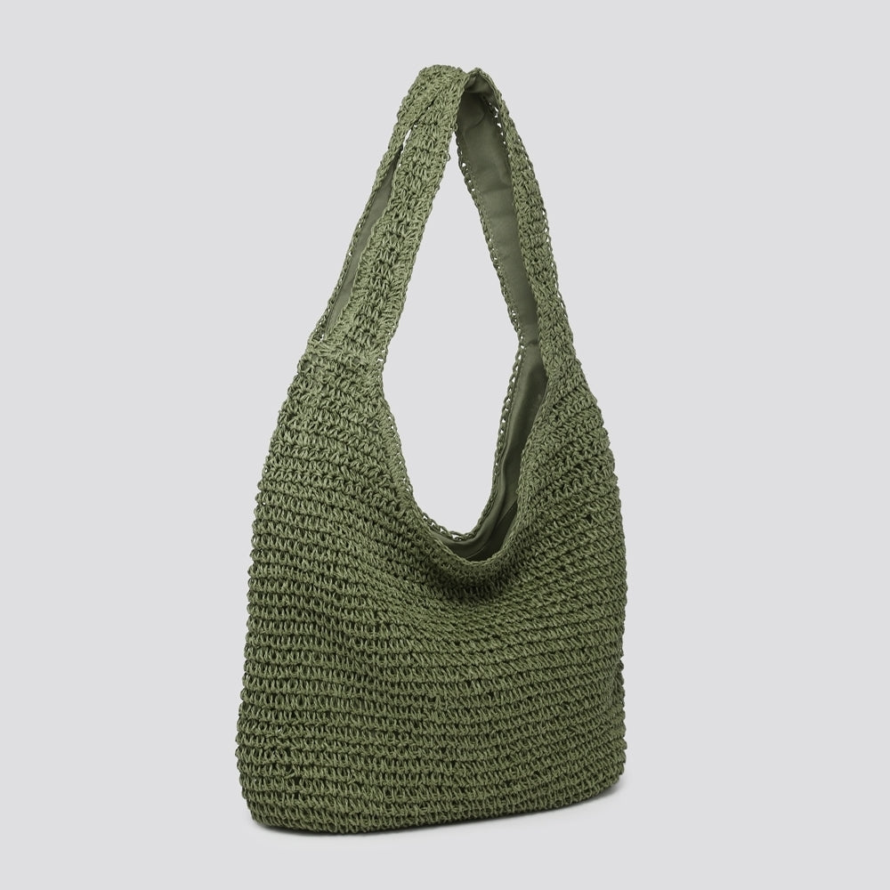 Virginia Summer Woven Tote Style Bag Khaki Green - Sugarplum Boutique
