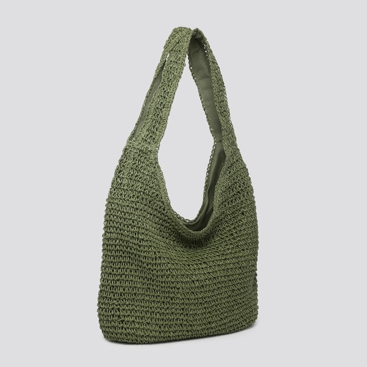 Virginia Summer Woven Tote Style Bag Khaki Green - Sugarplum Boutique