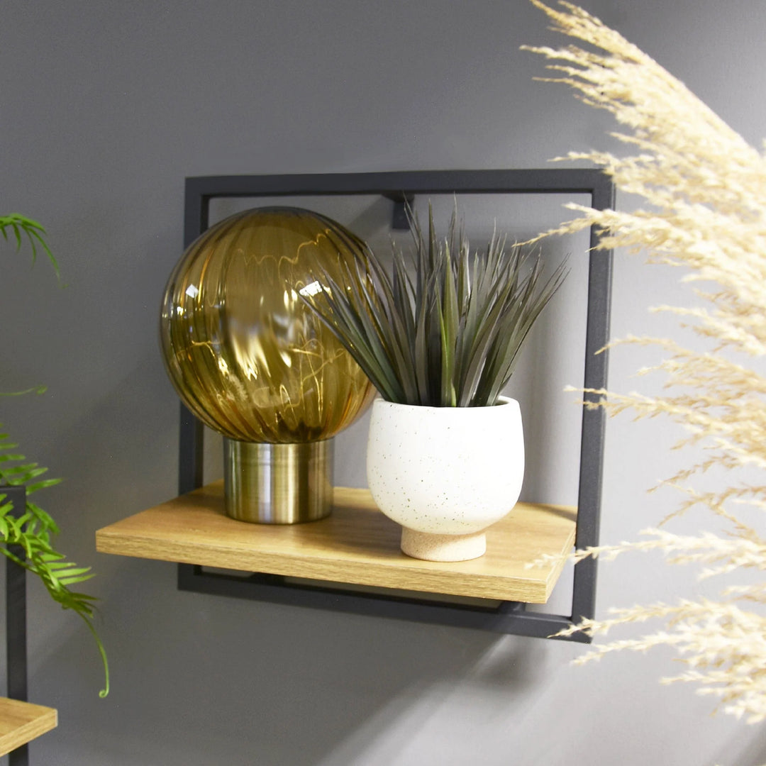 Wall Mounted Shelf Wood with Metal Frame 35 x 35cm - Sugarplum Boutique