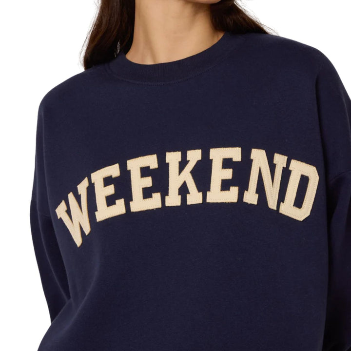 Weekend Navy Blue Crew Neck Motif Cotton Sweatshirt - Sugarplum Boutique