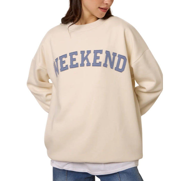 Weekend Vanilla Crew Neck Motif Cotton Sweatshirt - Sugarplum Boutique